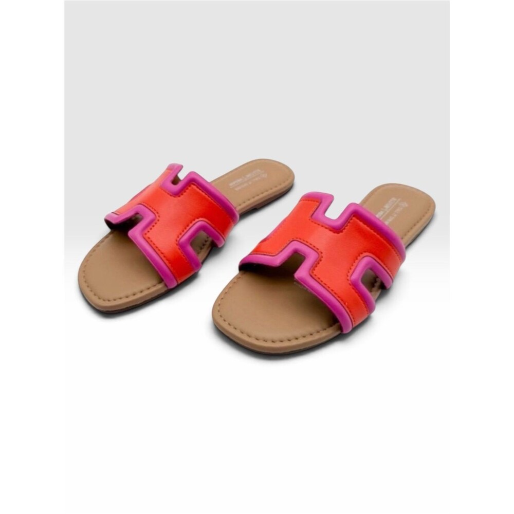 Call It Spring Kamiko Slide Sandals Multicolor Red Orange Pink 6 NEW